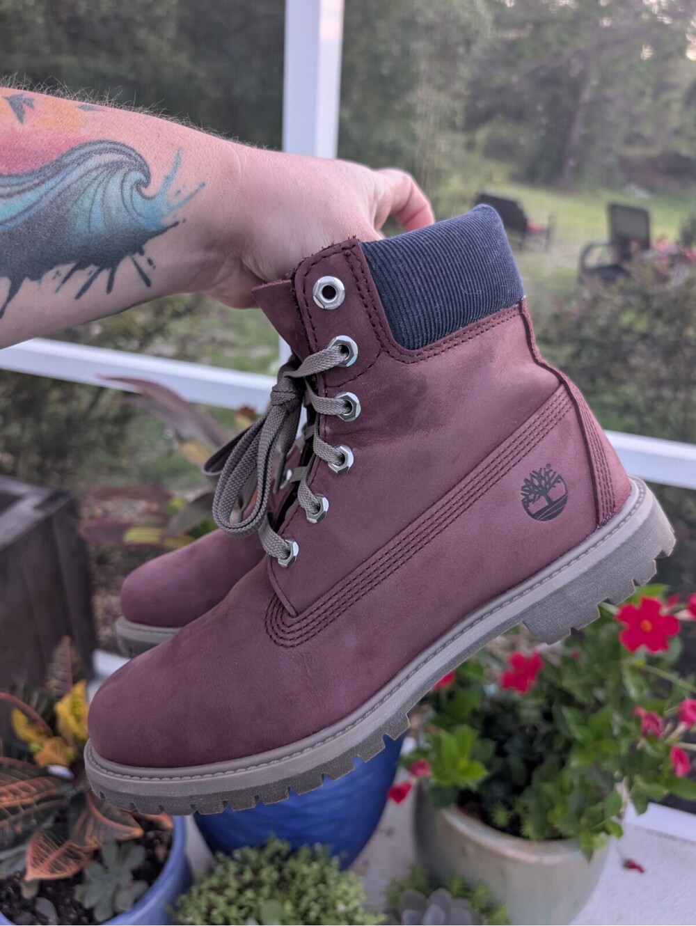 Timberland 6" Waterproof Boots Burgundy Women's Size 9.5 Men's 8 Rare Colorway